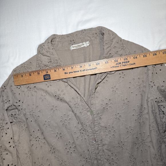 Laura Bianchi Womens M Tan Cotton Eyelet Tiered Button Down Midi Shirt Dress EUC - Picture 3 of 12